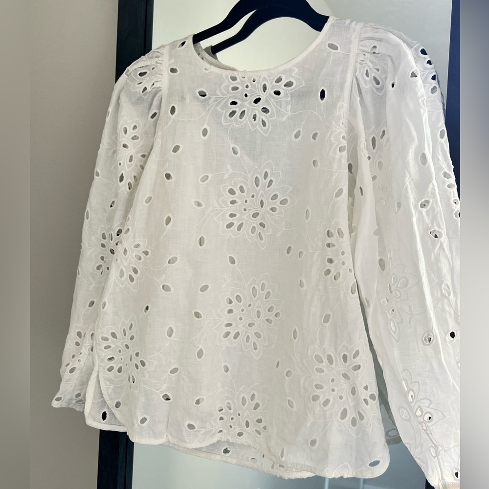 Rebecca Taylor Open Back White Linen Eyelet Blouse